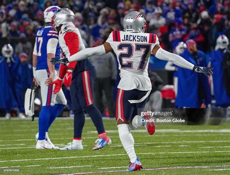 New England Patriots cornerback J.C. Jackson celebrates an... News ...