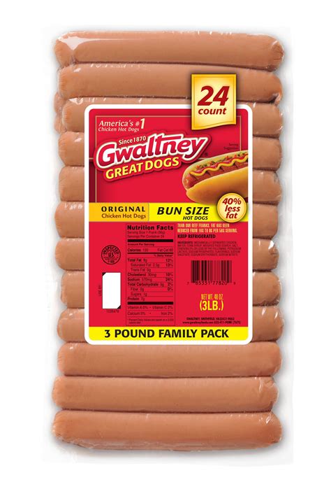 Bun Length Original Chicken Hot Dogs 48oz. | Gwaltney Foods
