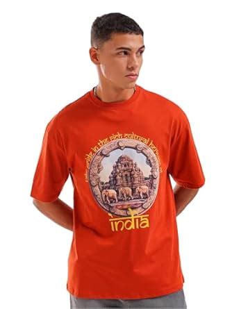 The Indian Garage Co Men Boxy Oversized Placement Print Round Neck ...