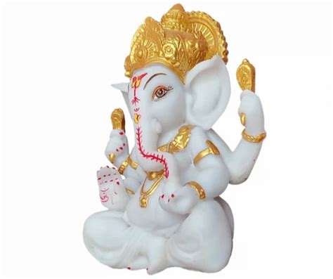 Marble Ganesh Statue - H 21.5 cm Mukut Ganesha Yellow Dhoti Statue ...