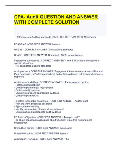 CPA- Audit QUESTION AND ANSWER WITH COMPLETE SOLUTION - CPA - Stuvia US