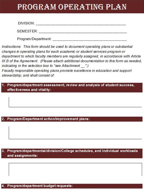 Image result for Operating Plan Sample