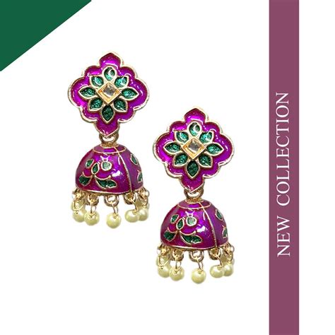 Purple Meena Floral Polki Jhumki – Tiaraa