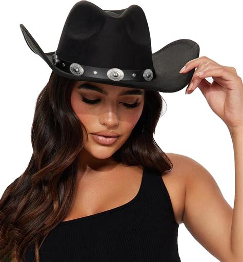 Womens Western Cowboy Hats Studded Pinched Western Cowgirl Hats Wide ...
