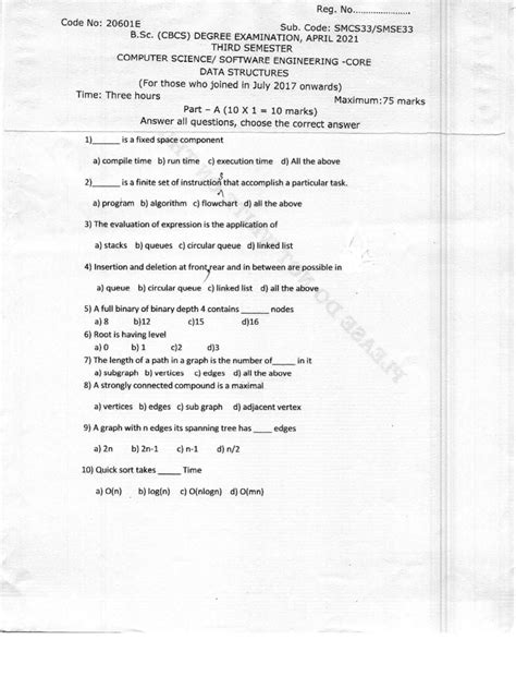 05-SMCS33-SMSE33-Data-Structures - Reg. No Code No: 20601E Sub. Code: B ...