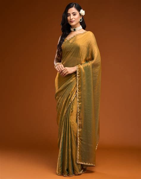 Golden Shimmer Top Dyed Embellished Saree – Sudathi