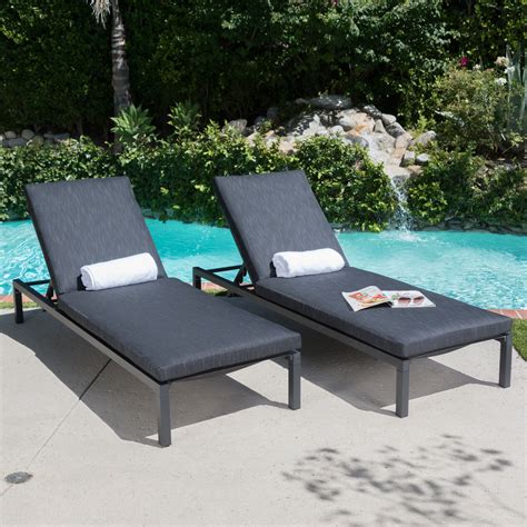 Nealie Outdoor Mesh Aluminum Frame Chaise Lounge w/ Water Resistant Cu ...