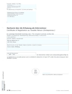 U70 - Nachweis Ber Die Erfassung Als Unternehmer / Certificate Of ...
