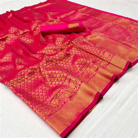 Rani Pink Woven Jacquard Saree
