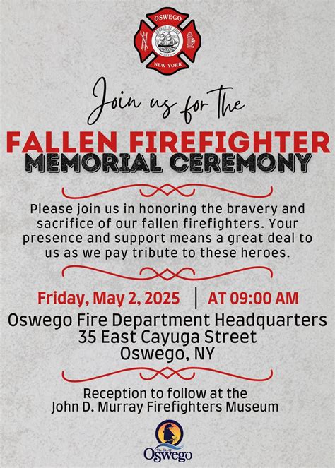 2025 Fallen Firefighter Memorial Ceremony, 35 E Cayuga St, Oswego, NY ...