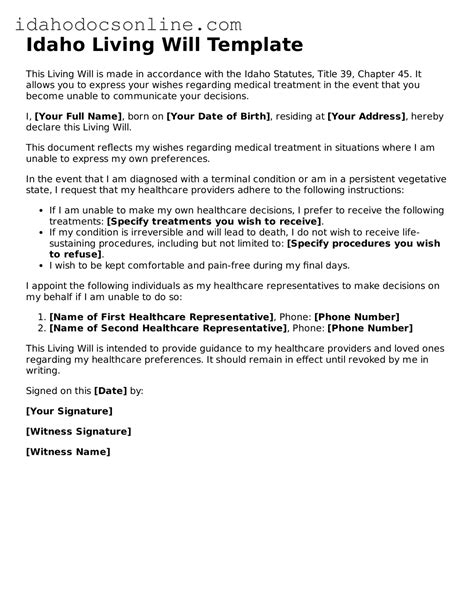 Free Idaho Living Will Forms ≡ Download PDF Template