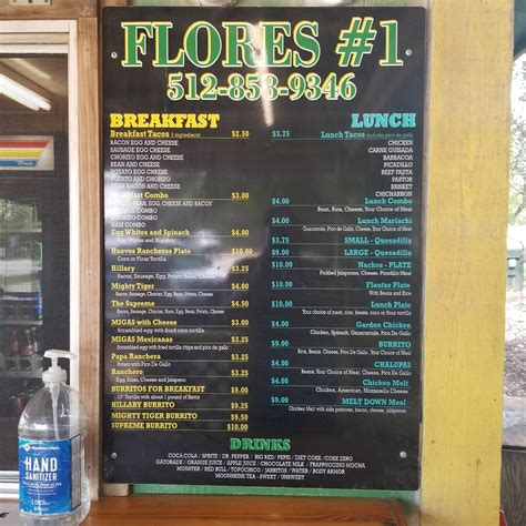Menu at Flores Breakfast and Lunch restaurant, Dripping Springs