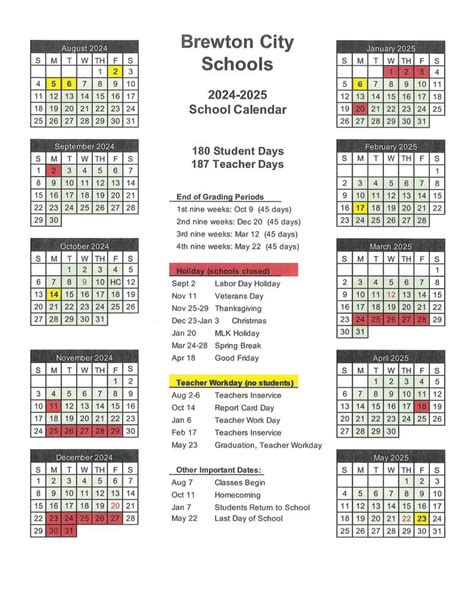 Brewton City Schools Calendar 2025 - School District Calendar
