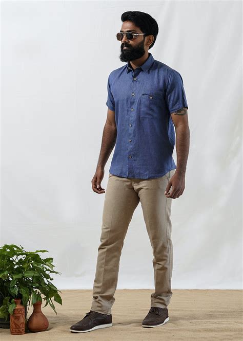 Get Double Shade Blue Half Sleeves Linen Shirt at ₹ 2790 | LBB Shop