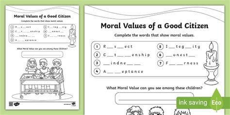 Moral Values Worksheet 的图像结果