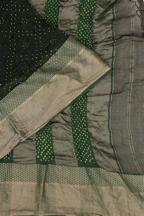 Maheshwari Silk Bandhani Bottle Green Saree | Kankatala