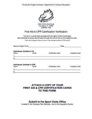 Fillable Online fgcu First Aid & CPR Certification Verification ATTACH ...