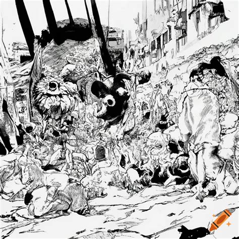 Illustration of dogs fighting by katsuhiro ôtomo on Craiyon