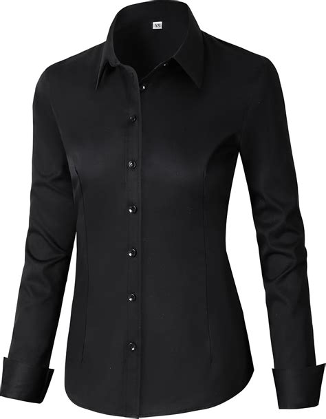 CUNLIN Black Dress Shirt Women Fitted Long Sleeve Cute Cotton Formal ...