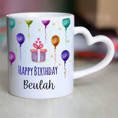 CHANAKYA Happy Birthday Beulah Heart Handle ceramic mug Ceramic Coffee ...
