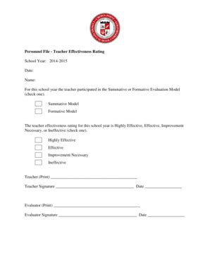 Fillable Online Personnel File - Teacher Effectiveness Rating School ...