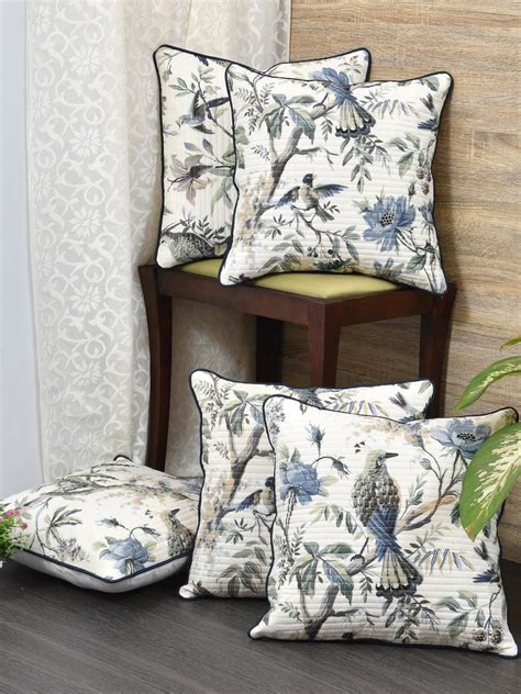 Cushion Covers Set of 5; Blue Flowers & Birds – The Home Story