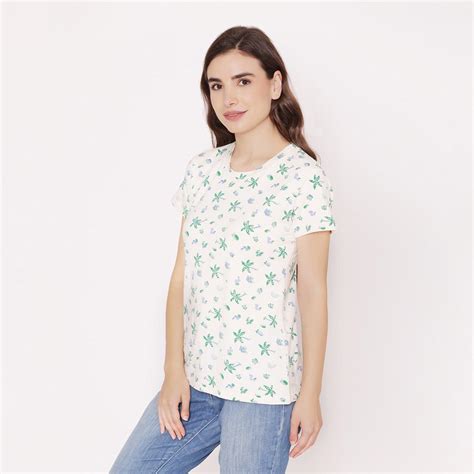Women's Printed Half Sleeve Casual T-Shirt - Off White – BONJOUR