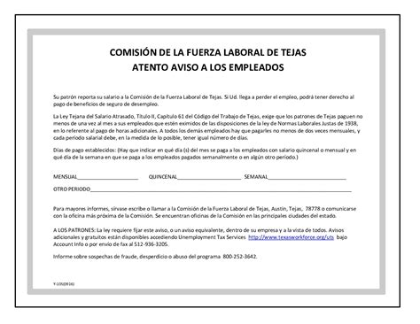Free Spanish Unemployment and Payday Laws in Texas 2025