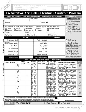 Salvation Army Christmas Assistance Program Application - Blank ...