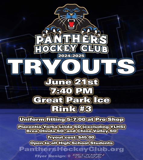 Panthers Hockey Club 2024/25 Tryouts at Great Park Ice