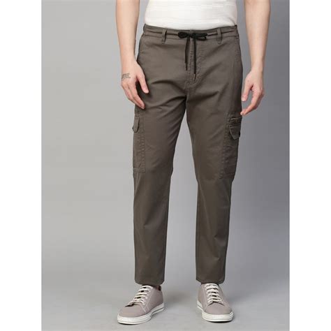Buy GENIPS Men's Cotton Stretch Dark Grey Bahamas Cargo Fit Solid Cargo ...