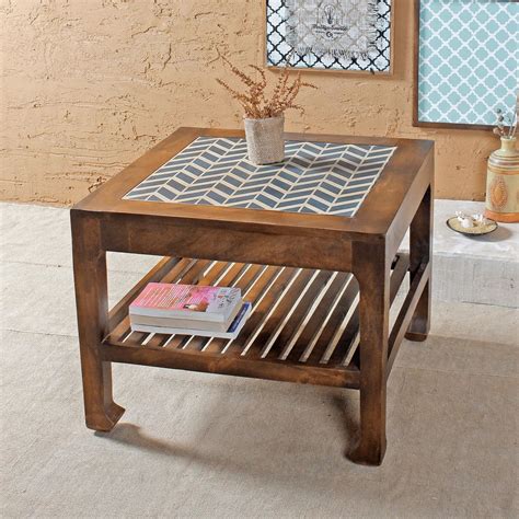 Ashley Cheveron Teak Coffee Table - Wooden Center Table - Fabuliv