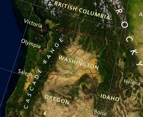 Cascade Range Physical Map