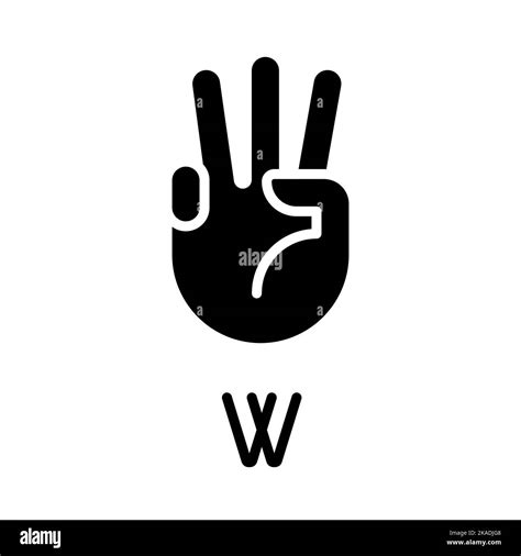 Letter W in American sign language black glyph icon Stock Vector Image ...
