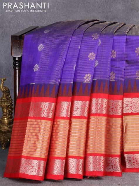 Kuppadam silk cotton saree blue and red with allover vairosi pattern ...