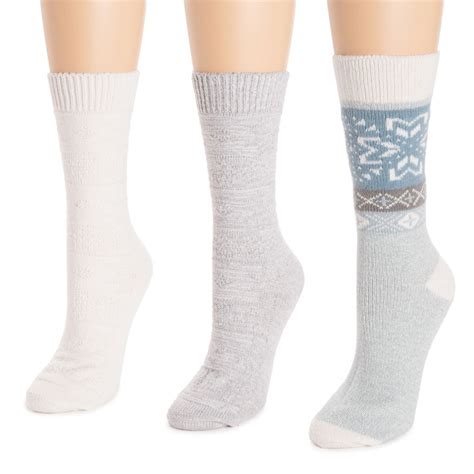 MUK LUKS Women's Boot Socks, 3-Pack, Blue Grey Ivory, Warm Microfiber ...