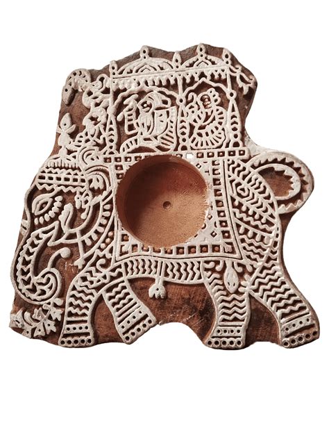 Buy Handcrafted Sheesham Wood Carved Tea Light (Elephant)