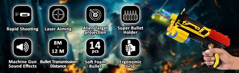 Wembley Blaster Guns with Laser Light & Music, Foam Bullets with 14 ...