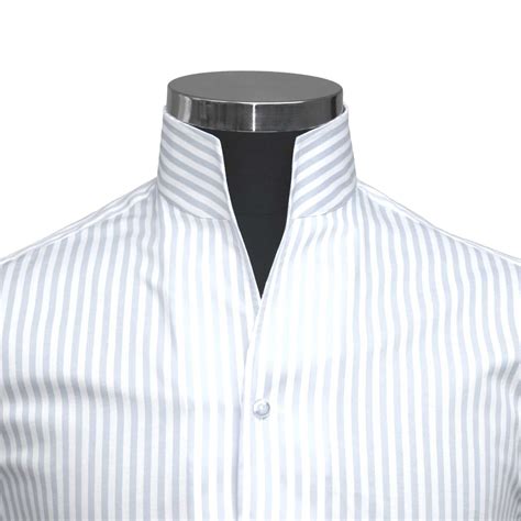 Men's High Open Collar Shirt 100% Cotton White Stripes - Etsy
