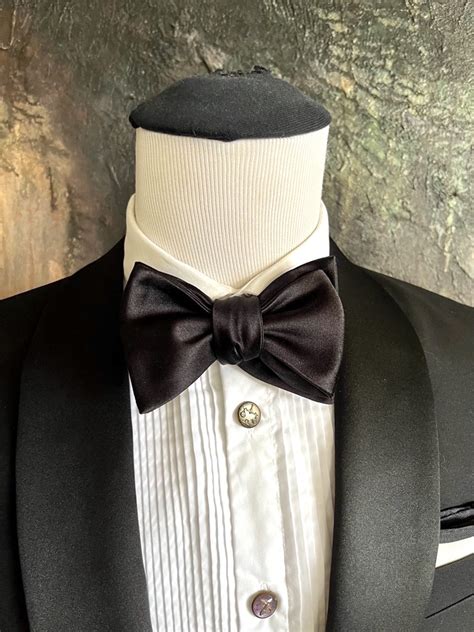 Large black silk satin butterfly bow tie, self-tied. | hand-made ...