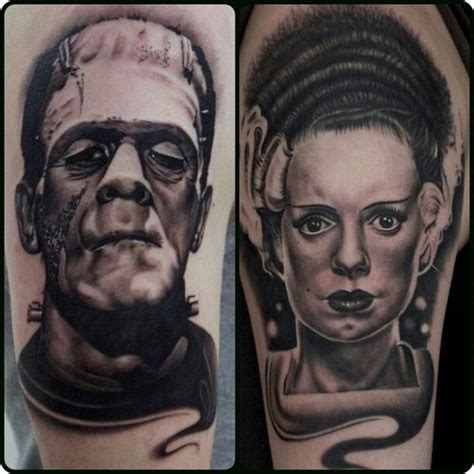 Frankenstein and Bride portrait tattoo
