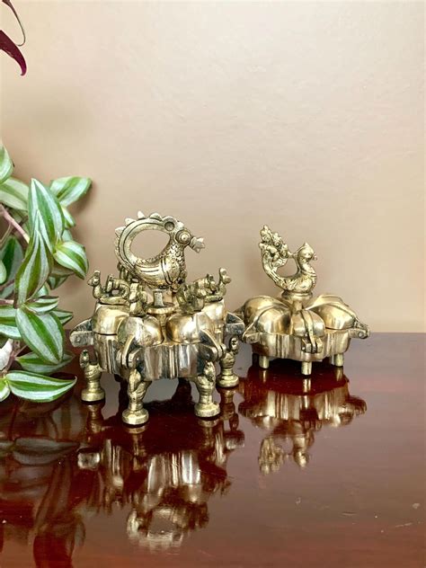 Buy Brass Antique Kumkum Box in Two Designs With Peacock Vintage Brass ...