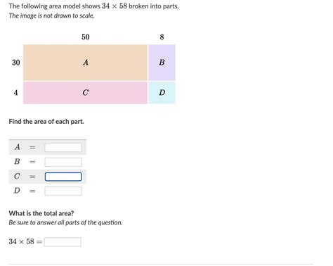 he following area model shows 34 times 5834×5834, times, 58 broken ...
