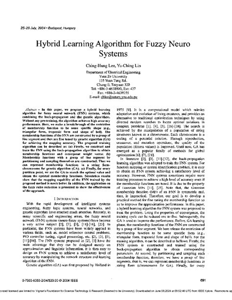 Hybrid learning algorithm for fuzzy neuro systems - 2 5 2 9 July, 2004 ...