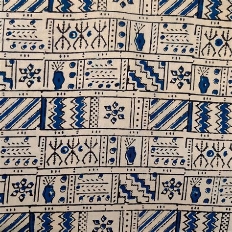 Pure Cotton Double Ajrak Cream With Blue Tribal Block Reel Hand Block ...