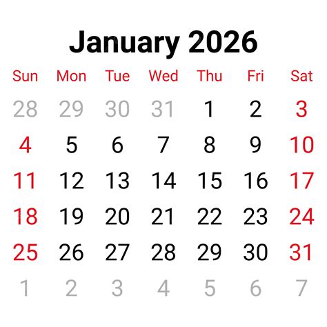 Calendar January 2026 Vector, Calendar January 2026, January 2026 ...