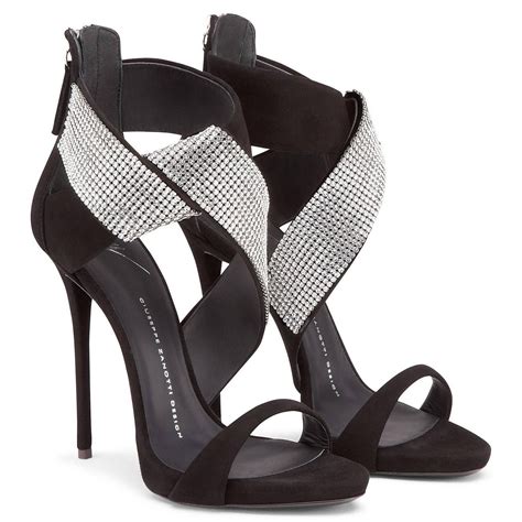 Giuseppe Zanotti Black Suede Crystal Wrap Around Sandals Evening Heels ...