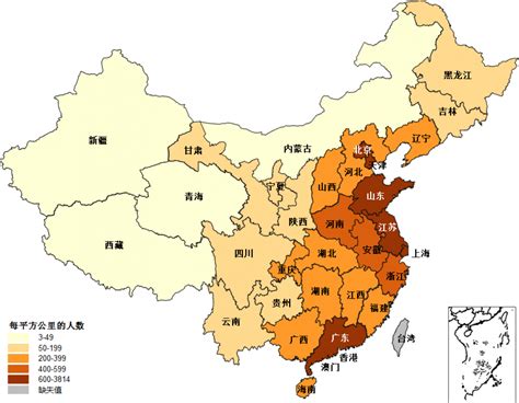 图 1.3 分省人口密度，2017年 | UNICEF 中国