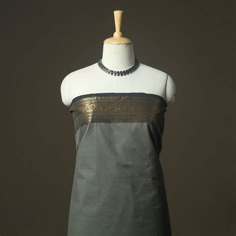Grey Kandangi Chettinad Cotton 2pc Unstitched Dress Material Suit Set