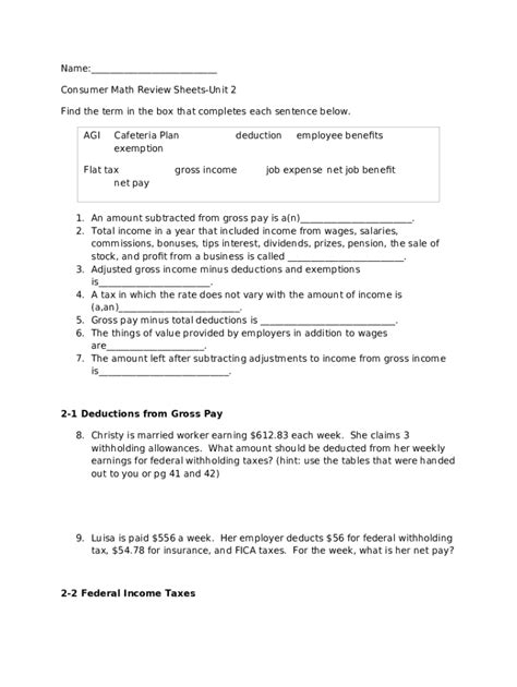 Consumer Math Review Sheets - Blank Fillable Template | Fill Out, Print ...